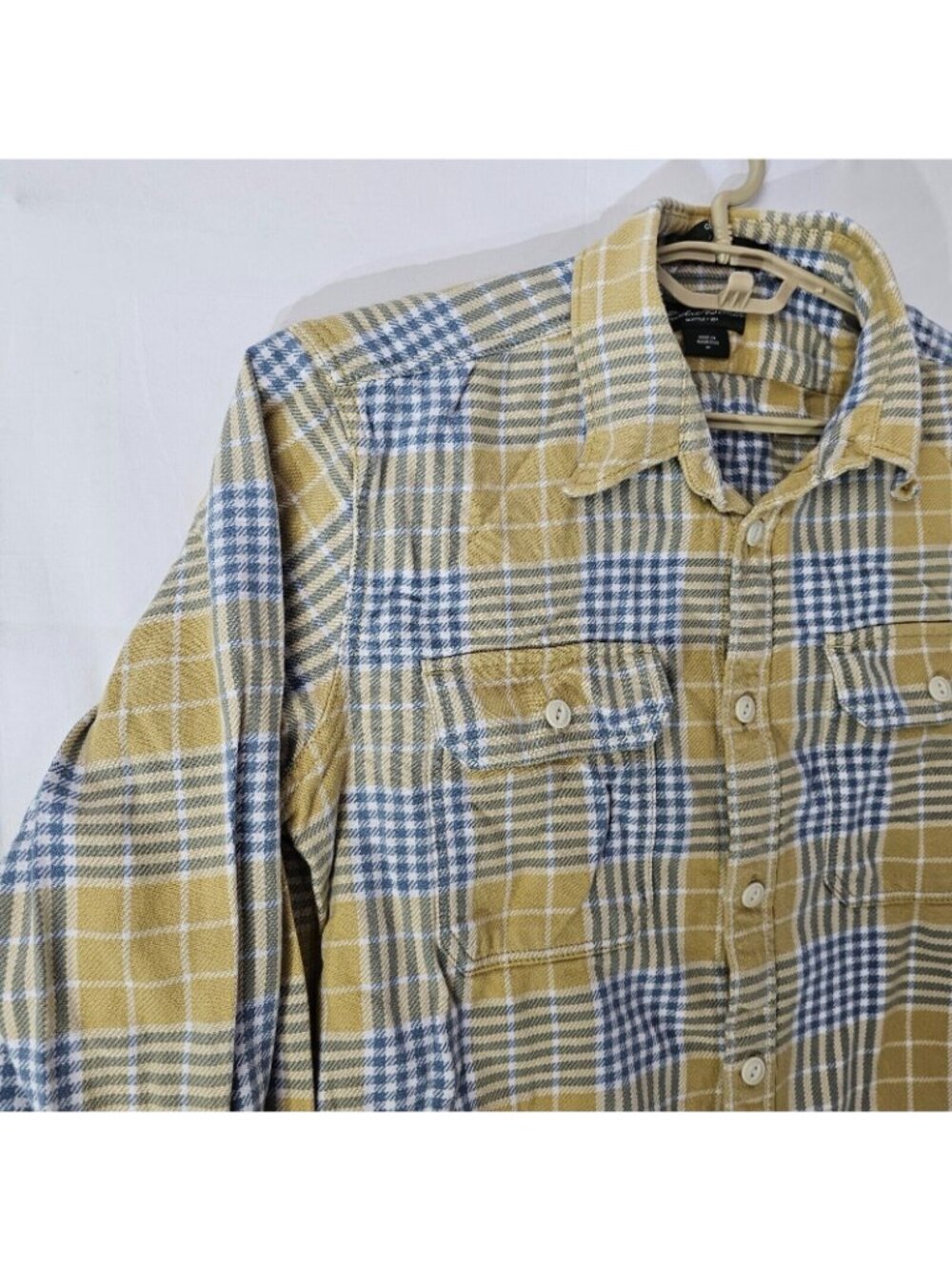 Eddie Bauer Button Up Shirt Mens M Yellow Plaid Long Sleeve Cotton Top Casual - Picture 2 of 11